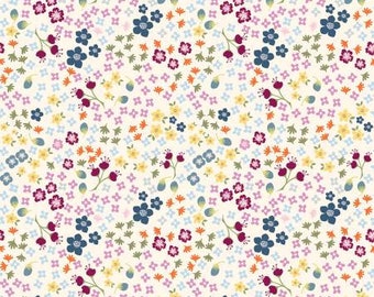Bloom and Grow Floral Cream Fabric Yardage, Simple Simon and Company, Riley Blake Designs, Cotton Quilt Fabric