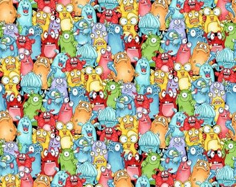 Monster'ocity Multi Packed Monsters Glow Fabric Yardage, Shelly Comiskey, Henry Glass, Cotton Quilt Fabric, Monster Fabric