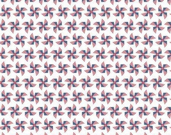 Land of Liberty White Pinwheels Fabric Yardage, My Mind's Eye Collection, Riley Blake Designs, Cotton Quilt Fabric, Floral Fabric