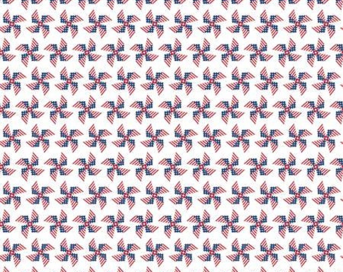 Land of Liberty White Pinwheels Fabric Yardage, My Mind's Eye Collection, Riley Blake Designs, Cotton Quilt Fabric, Floral Fabric
