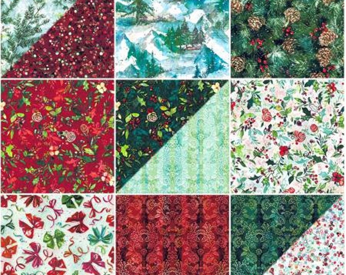 Pineview Fat Quarter Bundle, 13 Pieces, RJR, Precut Fabric, Cotton Quilting Fabric, Christmas Fabric, Winter Fabric