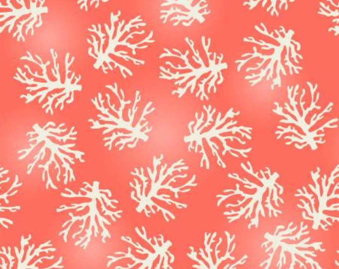 Remnant 2/3-Yard Beach Travel Coral Fabric Yardage, 3 Wishes, Beth Albert, Cotton Quilting Fabric, Beach Fabric