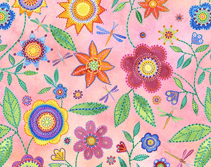 Loca Linda II Coral Medium Floral Fabric Yardage, Jackie Decker, Blank Quilting, Cotton Quilt Fabric, Floral Fabric