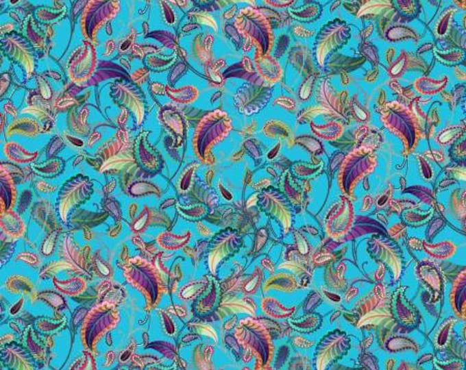 Blooming Paisleys Sky Multi Paisley Allover Fabric Yardage, Cotton Quilting Fabric, Art Loft, Studio E, Floral Fabric