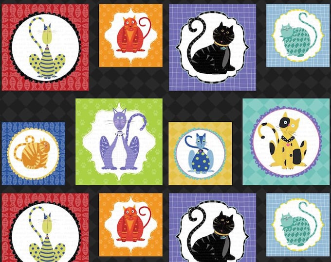 Feeline Good Multi Craft Panel Fabric Yardage, Stephanie Marrott, Wilmington Prints, Cotton Quilt Fabric, Cat Fabric