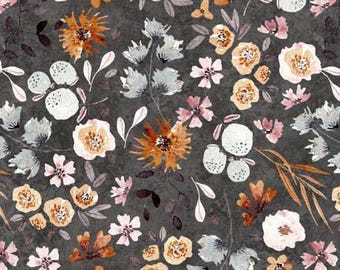 Home Sweet Home Floral Charcoal Fabric Yardage, QT Fabrics, Cotton Quilt Fabric, Floral Fabric