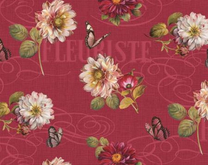 Rosewood Lane Red Floral Allover Fabric Yardage, Lisa Audit, Wilmington Prints, Cotton Quilt Fabric, Floral Fabric