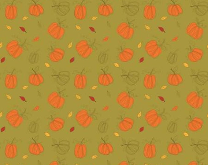 Adel in Autumn Pumpkins Olive Fabric Yardage, Sandy Gervais. Riley Blake Designs, Cotton Quilt Fabric, Autumn Fabric