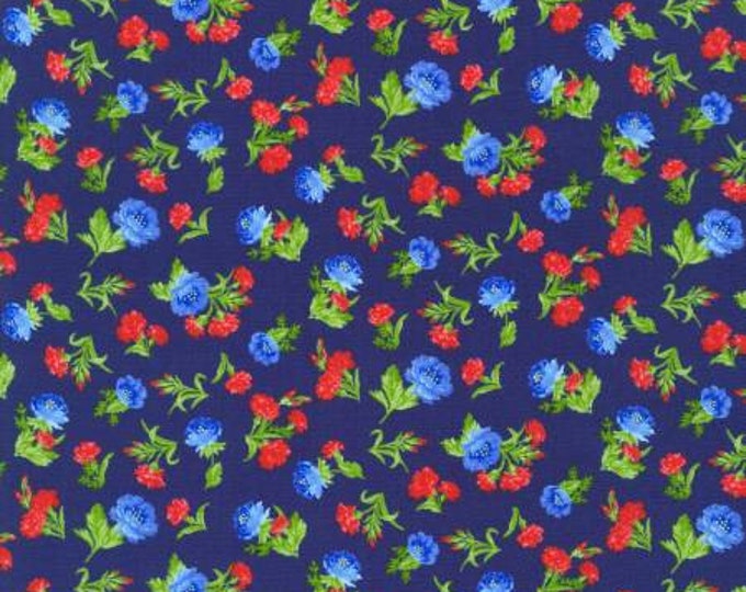 Flowerhouse Jubilee Buds Navy Fabric Yardage, Debbie Beaves, Robert Kaufman, Cotton Quilt Fabric, Floral Fabric