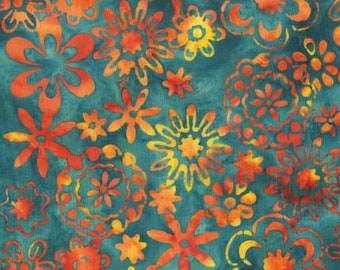Dark Teal Bloom Batik Jacqueline de Jong Adventure Fabric Yardage, Anthrology Fabrics, Cotton Quilt Fabric, Batik Fabric