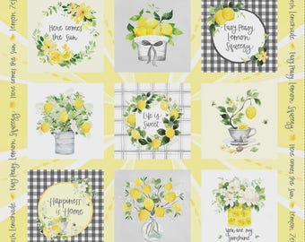 Lemon Zest Multi Color Lemon Zest Digital Fabric Panel, 36" Wide, Heatherlee Chan, Clothworks, Cotton Quilt Fabric