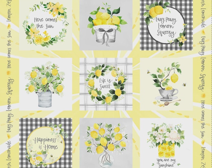 Lemon Zest Multi Color Lemon Zest Digital Fabric Panel, 36" Wide, Heatherlee Chan, Clothworks, Cotton Quilt Fabric