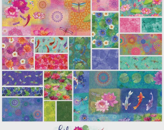 Lily Pond 5-Inch Squares Charm Pack, Precut Cotton Quilting Fabric, Floral Fabric, 42 Pieces, Sue Zipkin, Clothworks Fabrics