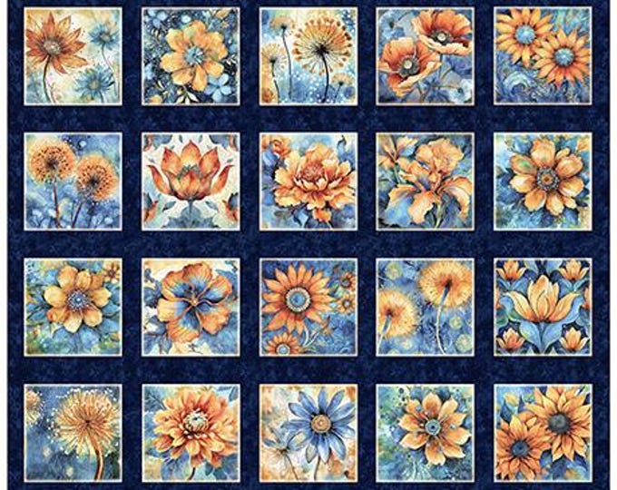 Midnight Blooms Batik Floral Patches Panel Fabric, QT Fabrics, Cotton Quilt Fabric, Floral Fabric