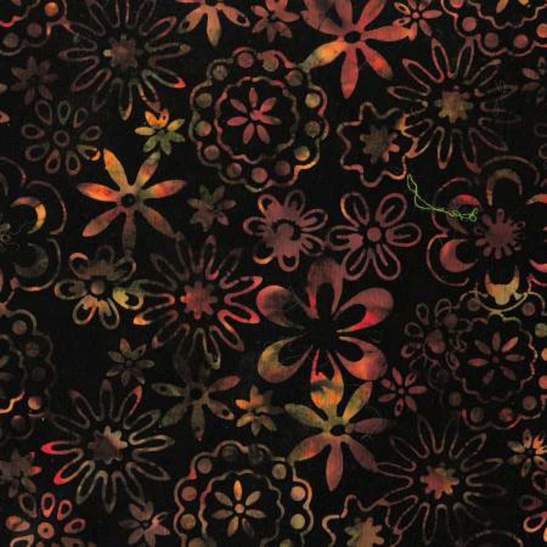 Fall Dark Pattern Remnant 1-1/2 Yards Flavors of Fall Dark Blossom Batik Fabric Yardage ...