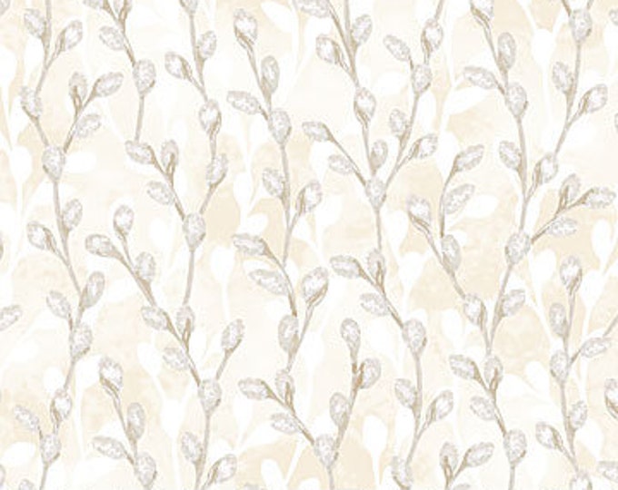 Feathered Nest Pussy Willow Blender Cream Fabric Yardage, Northcott Fabrics, Cotton Quilt Fabric, Bird Fabric
