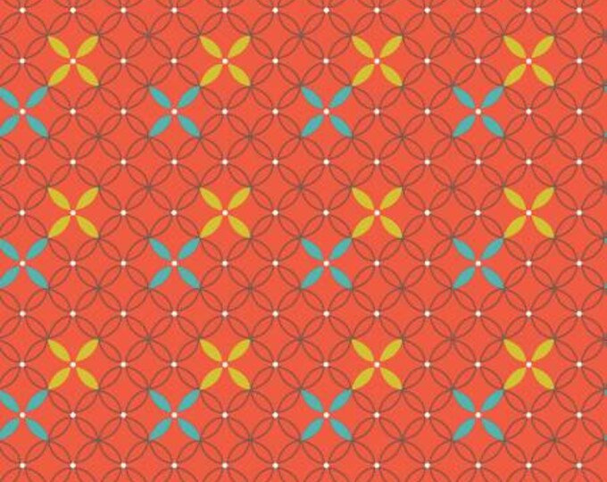 On the Bright Side Orange Peel Red  Cotton Quilting Fabric, Floral Fabric, Sandy Gervais, Riley Blake Design.