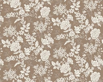 Tranquility Dark Taupe Floral Quilt Fabric, Kim Diehl, Henry Glass, Cotton Quilt Fabric, Floral Fabric