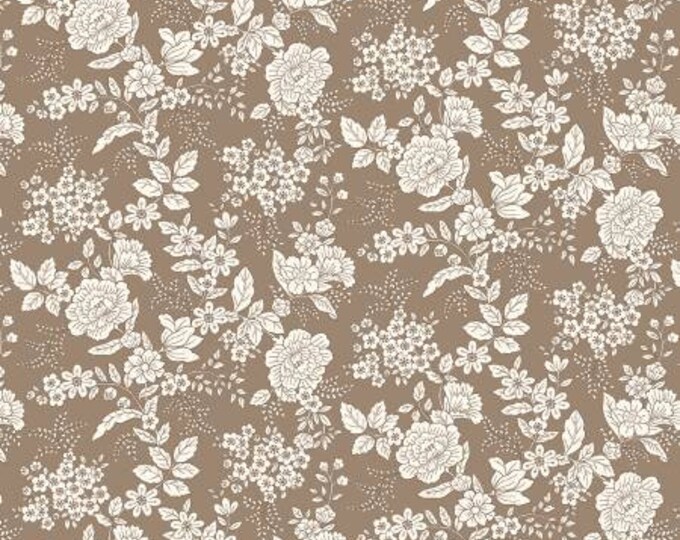 Tranquility Dark Taupe Floral Quilt Fabric, Kim Diehl, Henry Glass, Cotton Quilt Fabric, Floral Fabric