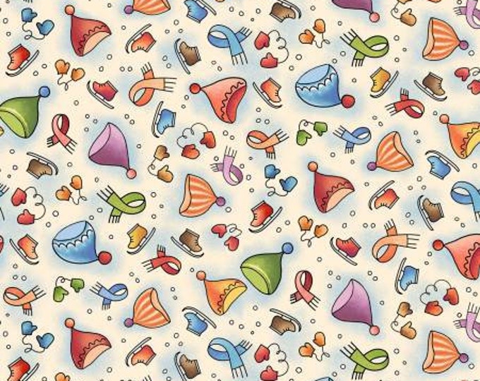 Remnant 1-Yard Winter Fun Cream A Cold Day Fabric Yardage, Michael Miller Fabrics, Cotton Quilt, Winter Fabric