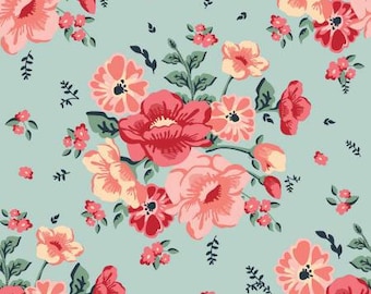 Ciao Bella Main Seafoam Fabric Yardage, Carina Gardner, Riley Blake Fabric,  Cotton Quilt Fabric, Floral Fabric