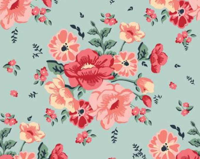 Ciao Bella Main Seafoam Fabric Yardage, Carina Gardner, Riley Blake Fabric,  Cotton Quilt Fabric, Floral Fabric