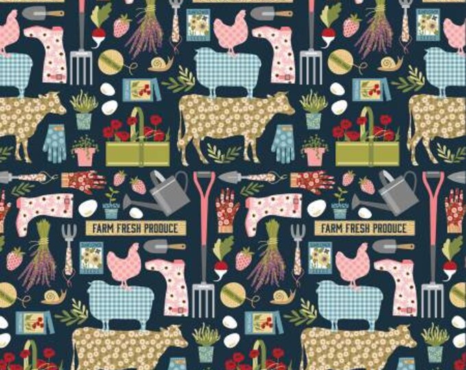 Farm Girls Unite Blue Country Life Fabric Yardage, Poppie Cotton, Cotton Quilt Fabric, Floral Fabric