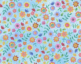 Loca Linda II Light Blue Ditsy Floral Fabric Yardage, Jackie Decker, Blank Quilting, Cotton Quilt Fabric, Floral Fabric