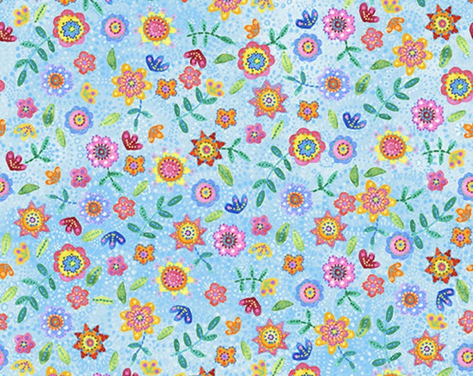 Loca Linda II Light Blue Ditsy Floral Fabric Yardage, Jackie Decker, Blank Quilting, Cotton Quilt Fabric, Floral Fabric