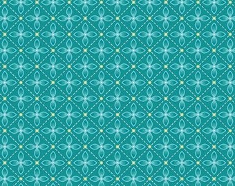 Free Motion Fantasy 2 Teal Diamonds with Pearl Essence Fabric Yardage, Amanday Murphy, Benartex, Cotton Quilt Fabric, Floral Fabric