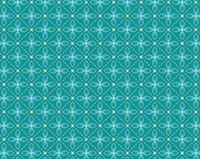 Free Motion Fantasy 2 Teal Diamonds with Pearl Essence Fabric Yardage, Amanday Murphy, Benartex, Cotton Quilt Fabric, Floral Fabric