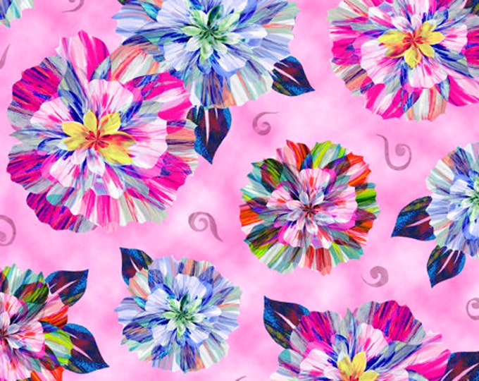 Floral Fascination Spaced Floral Pink Fabric Yardage, Quilting Treasures, Cotton Quilt Fabric, Floral Fabric