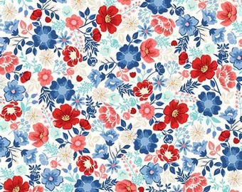 Star Spangled Beauty Soft White Flower Parade Fabric Yardage, Kimberbell Designs, Maywood Studio, Cotton Quilt Fabric, Floral Fabric