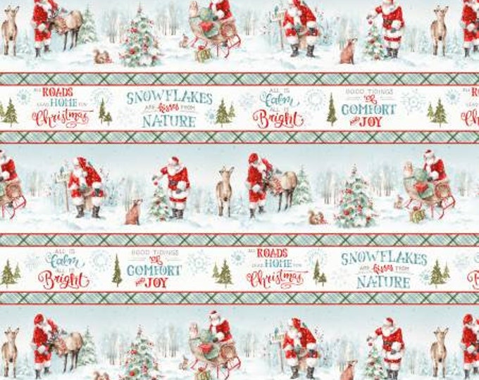 Remnant 1-Yard Magical Christmas Multi Repeating Stripe Cotton Quilting Fabric, Santa Claus, Lisa Audit, Wilmington Prints