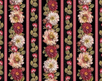 Rosewood Lane Multi Repeating Stripe Fabric Yardage, Lisa Audit, Wilmington Prints, Cotton Quilt Fabric, Floral Fabric