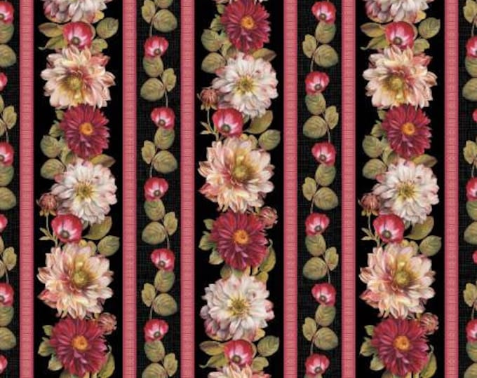 Rosewood Lane Multi Repeating Stripe Fabric Yardage, Lisa Audit, Wilmington Prints, Cotton Quilt Fabric, Floral Fabric