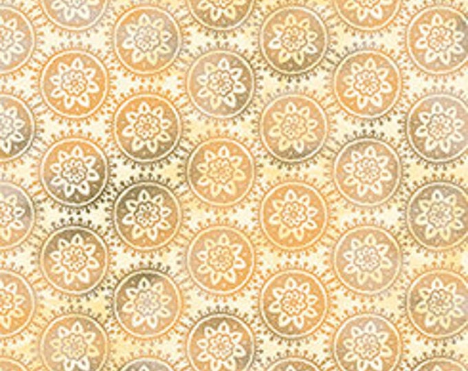 Mozambique Woodblock Medallion Natural Cotton Quilting Fabric, Floral Fabric, Quilting Treasures