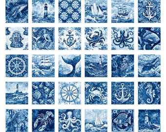 Ocean Blues Nautical Motif Patches 36-Inch Picture Patches Fabric Panel, Morris Creative Group, QT Fabrics, Cotton Quilt Fabric