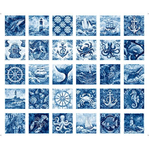 Ocean Blues Nautical Motif Patches 36-Inch Picture Patches Fabric Panel, Morris Creative Group, QT Fabrics, Cotton Quilt Fabric