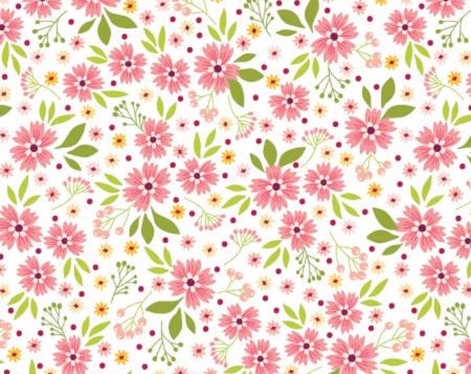 Among the Wildflowers Poppies Coral Fabric Yardage, Shelley Cavanna, Benartex, Cotton Quilt Fabric, Floral Fabric