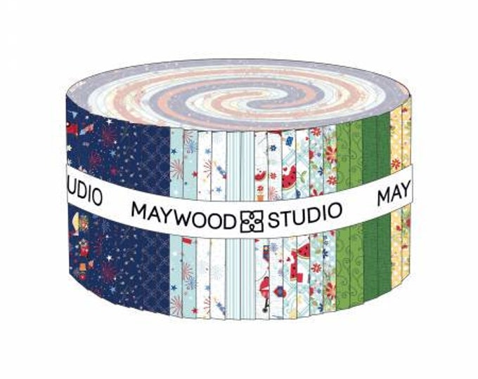 Red, White & Bloom 2-1/2 Inch Strips Jelly Roll Fabric Yardage, Kimberbell Designs, Maywood Studio, Cotton Quilt Fabric, Patriotic Fabric