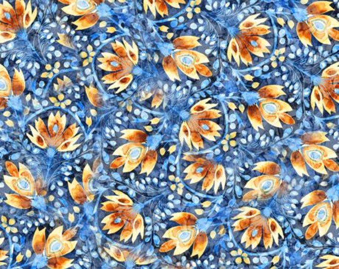 Midnight Blooms Floral Toss Fabric Yardage, QT Fabrics, Floral Fabric