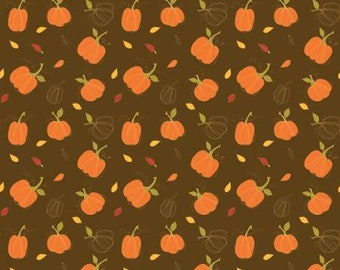 Adel in Autumn Pumpkins Chocolate Fabric Yardage, Sandy Gervais, Riley Blake Designs, Cotton Quilt Fabric, Autumn Fabric