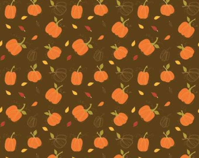 Adel in Autumn Pumpkins Chocolate Fabric Yardage, Sandy Gervais, Riley Blake Designs, Cotton Quilt Fabric, Autumn Fabric