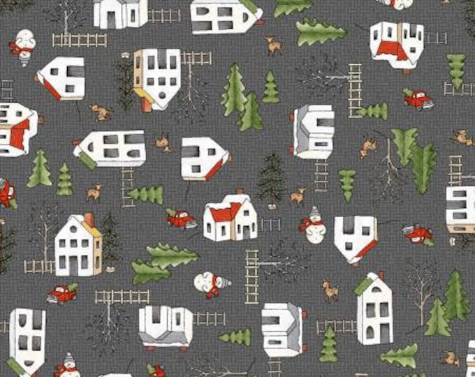 Homemade Holidays Grey Homemade Village Fabric Yardage, Kris Lammers, Maywood Studio, Cotton Quilt Fabric, Christmas Fabric