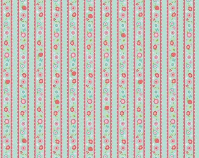 Butterflies Stripe Mint  Floral Cotton Quilting Fabric, Fabric, Butterflies & Berries Collection, Riley Blake Designs.