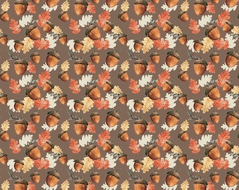 Shades of Autumn Acorns Brown Fabric Yardage, My Mind's Eye, Riley Blake Designs, Cotton Quilt Fabric