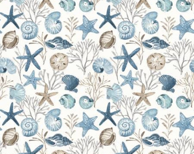 Blue Escape Coastal Ocean Floor Off White Fabric Yardage, Lisa Audit, Riley Blake Designs, Cotton Quilt Fabric, Ocean Fabric