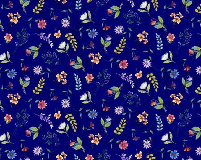 Down the Fairy Path Royal Multi Mini Wildflowers 6-Inch Repeat Fabric Yardage, Color Principle Studio, Henry Glass, Cotton Quilt Fabric