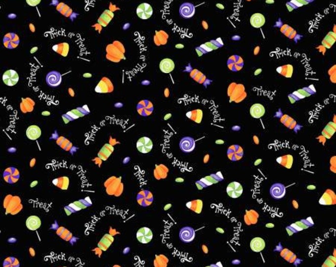 Boo! Multi Tossed Candies Glow in the Dark Fabric Yardage, Henry Glass, Cotton Quilt Fabric, Halloween Fabric